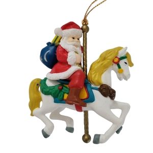 VTG Santa On Carousel Horse Christmas Ornament
